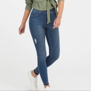 Spanx Medium Wash Distressed Ankle Skinny Jeans Jeggings